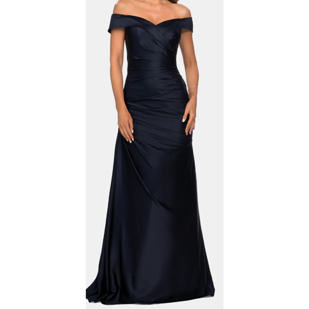 La Femme Off the Shoulder Satin Evening Dress Size 8